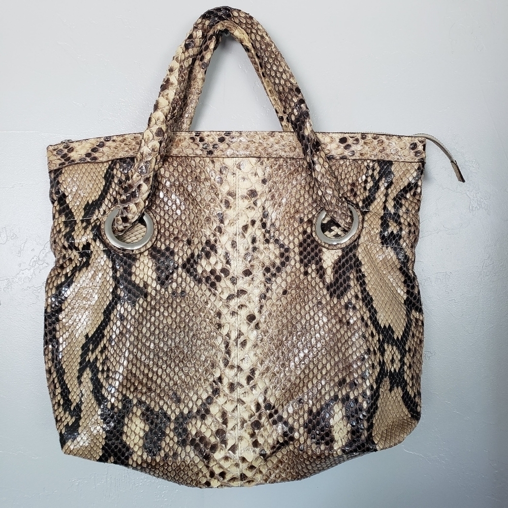 Menotti Made in Italy Real Python Snakeskin Bag Purse Handbag Tan Beige Black
